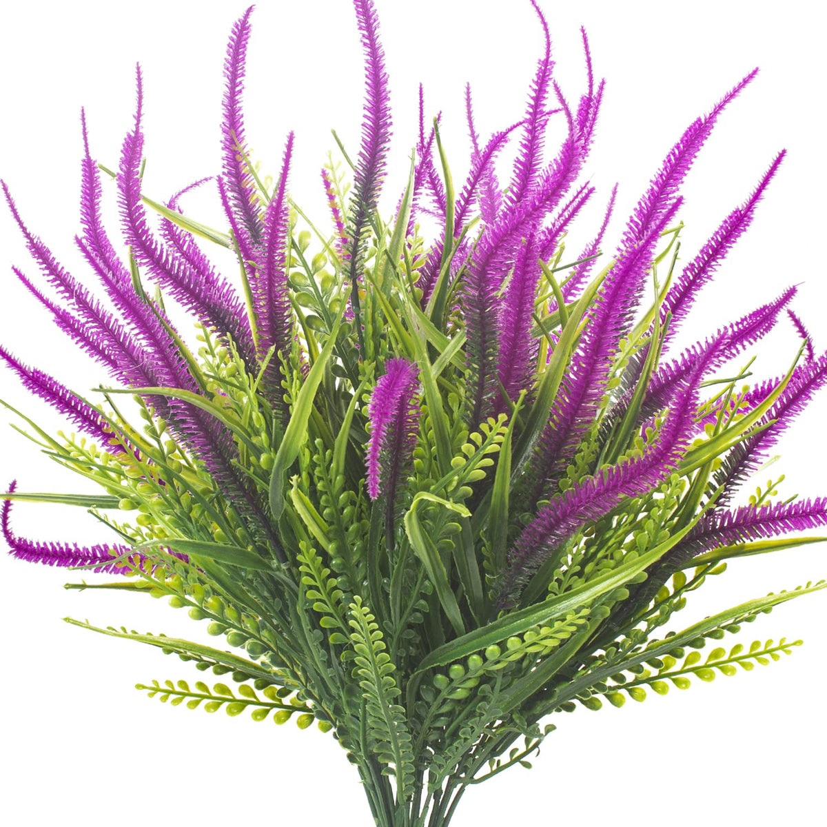 Grunyia artificial plants with purple flowers for porch closeup, UV-resistant outdoor decor that lasts year-round