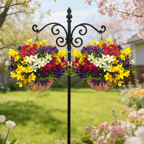 Grunyia coconut-lined hanging basket enhances porch displays