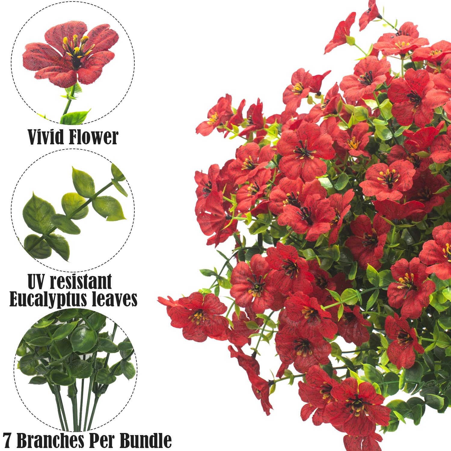 Grunyia red artificial daisy bundle for garden planters, weather-resistant and reusable.