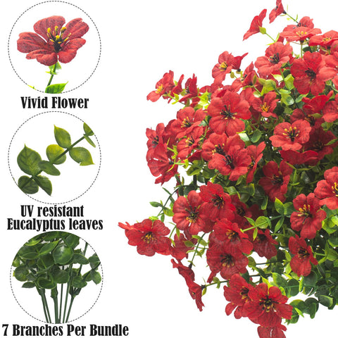 Grunyia red artificial daisy bundle for garden planters, weather-resistant and reusable.