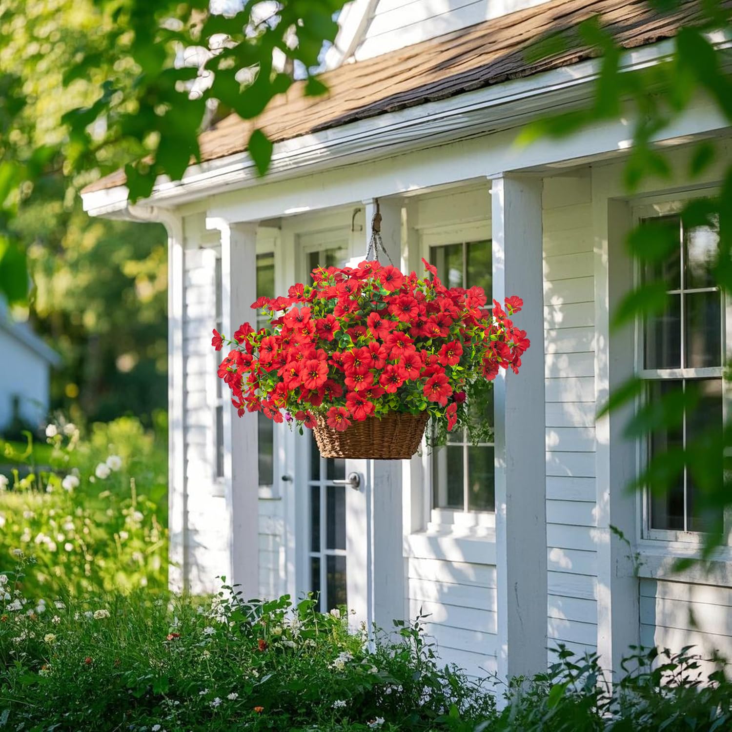 Grunyia red artificial daisy bundle for patio displays with vibrant, lasting color.