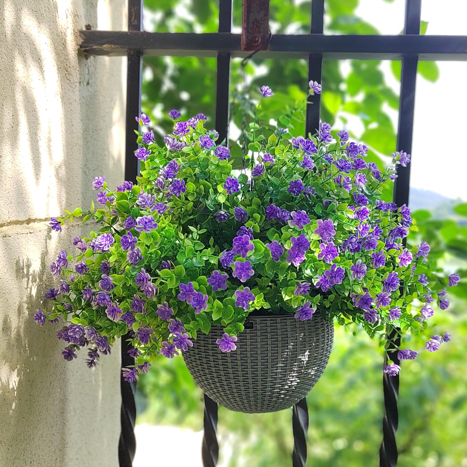 Grunyia front porch decor in vibrant purple.
