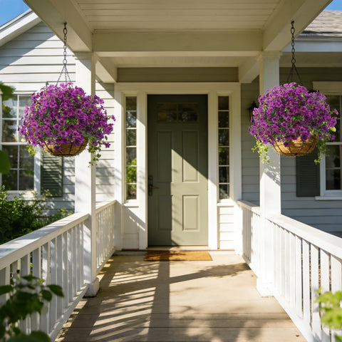 Grunyia garden border purple flowers brightening outdoor spaces.