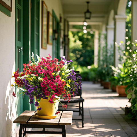 Grunyia hanging basket display for easy outdoor decoration.