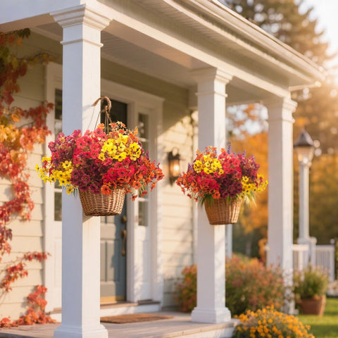 Grunyia blue planters look natural in hanging baskets and porches