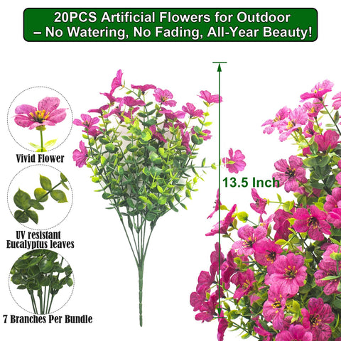 Grunyia hanging-planter rose-red artificial flowers for easy porch decoration.