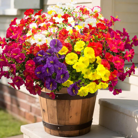 Grunyia morning glory flowers with eucalyptus bundles for vibrant indoor and outdoor displays.