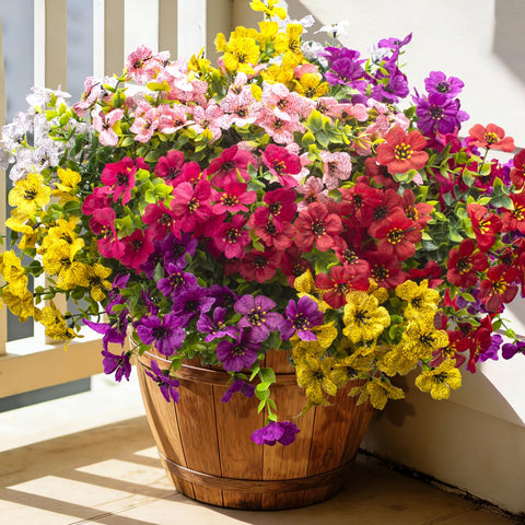 Grunyia outdoor artificial flowers displayed in a sunny garden bed for lasting color.
