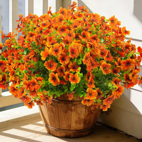 Grunyia outdoor orange artificial flowers on spikes for quick garden decoration.