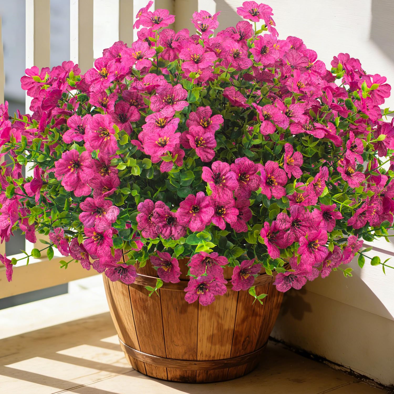 Grunyia outdoor rose-red artificial flowers for outdoor use with low upkeep.