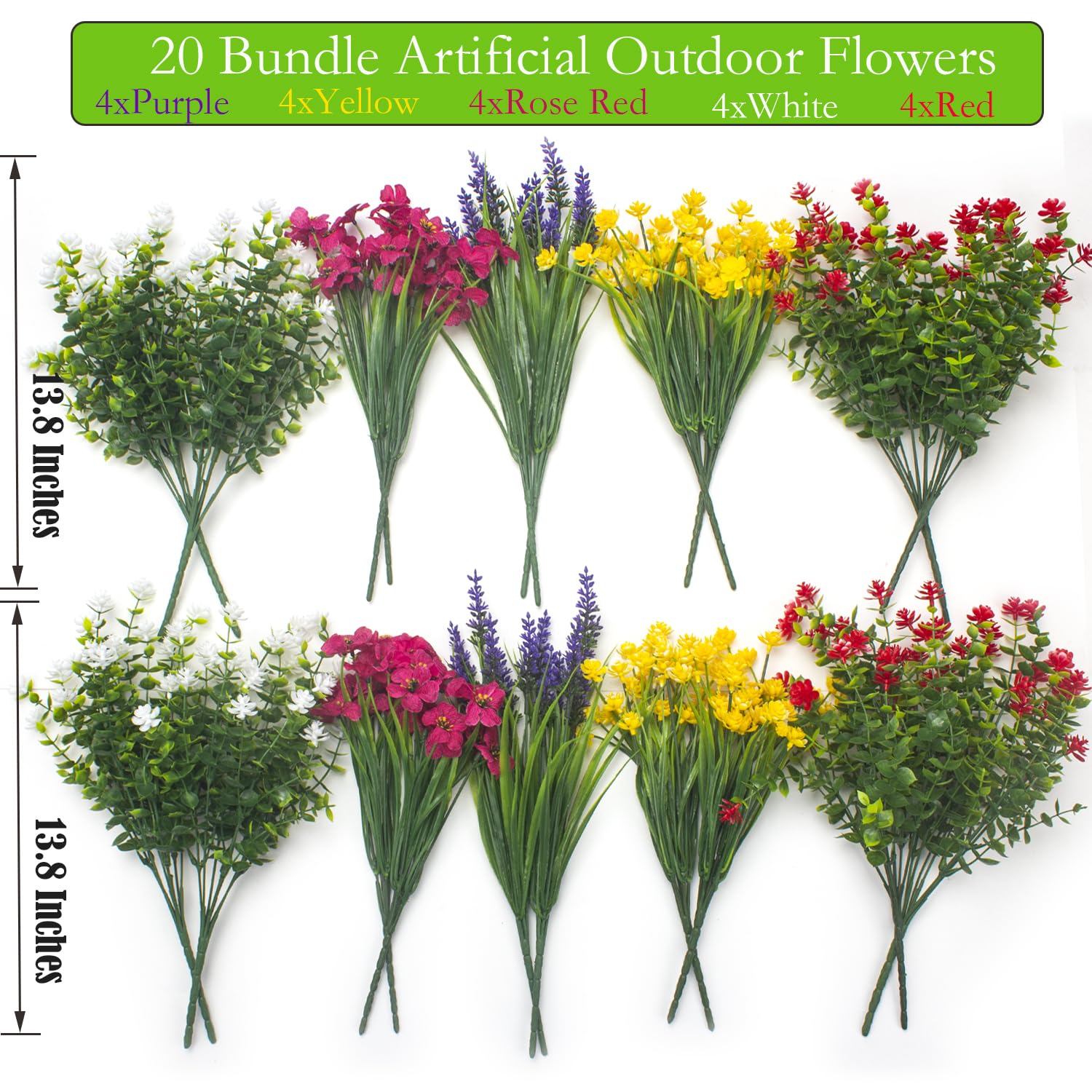 Grunyia realistic artificial flowers in a 20-bundle set with detailed petals.