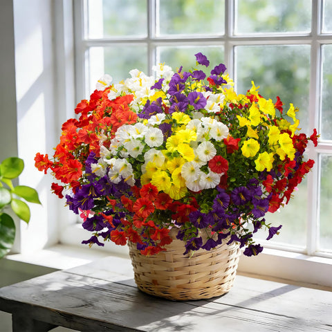 Grunyia UV-resistant artificial flowers stay bright in sun and rain.