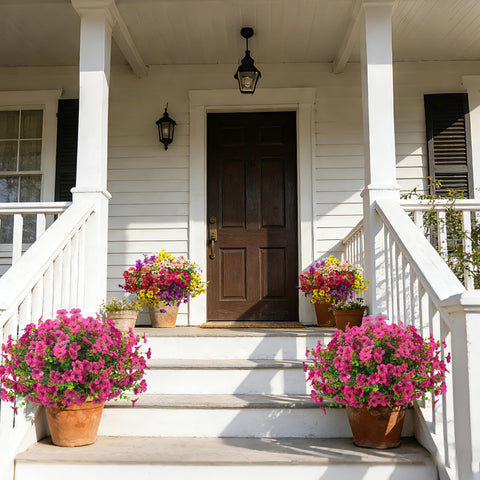 Grunyia UV-resistant artificial flowers stay bright under sun.