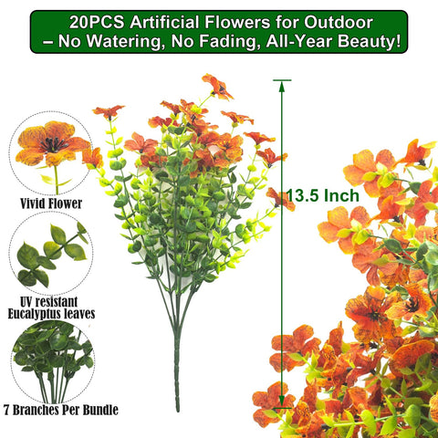 Grunyia UV-resistant orange artificial blooms for durable porch displays.