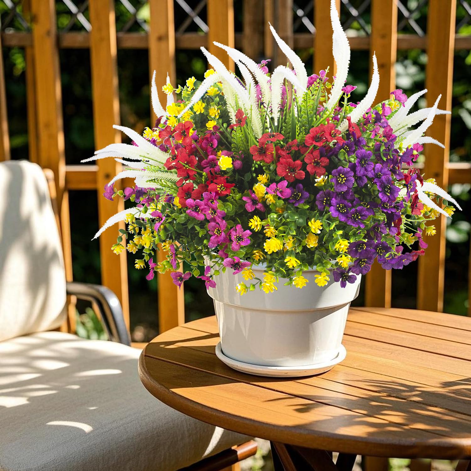 Grunyia weatherproof fake flowers showcase a diverse color mix for year-long displays.