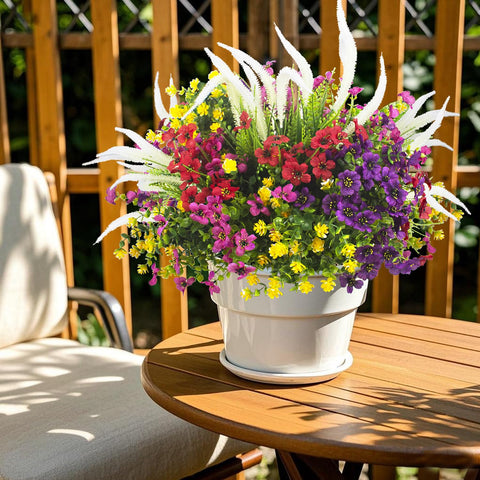 Grunyia weatherproof fake flowers showcase a diverse color mix for year-long displays.