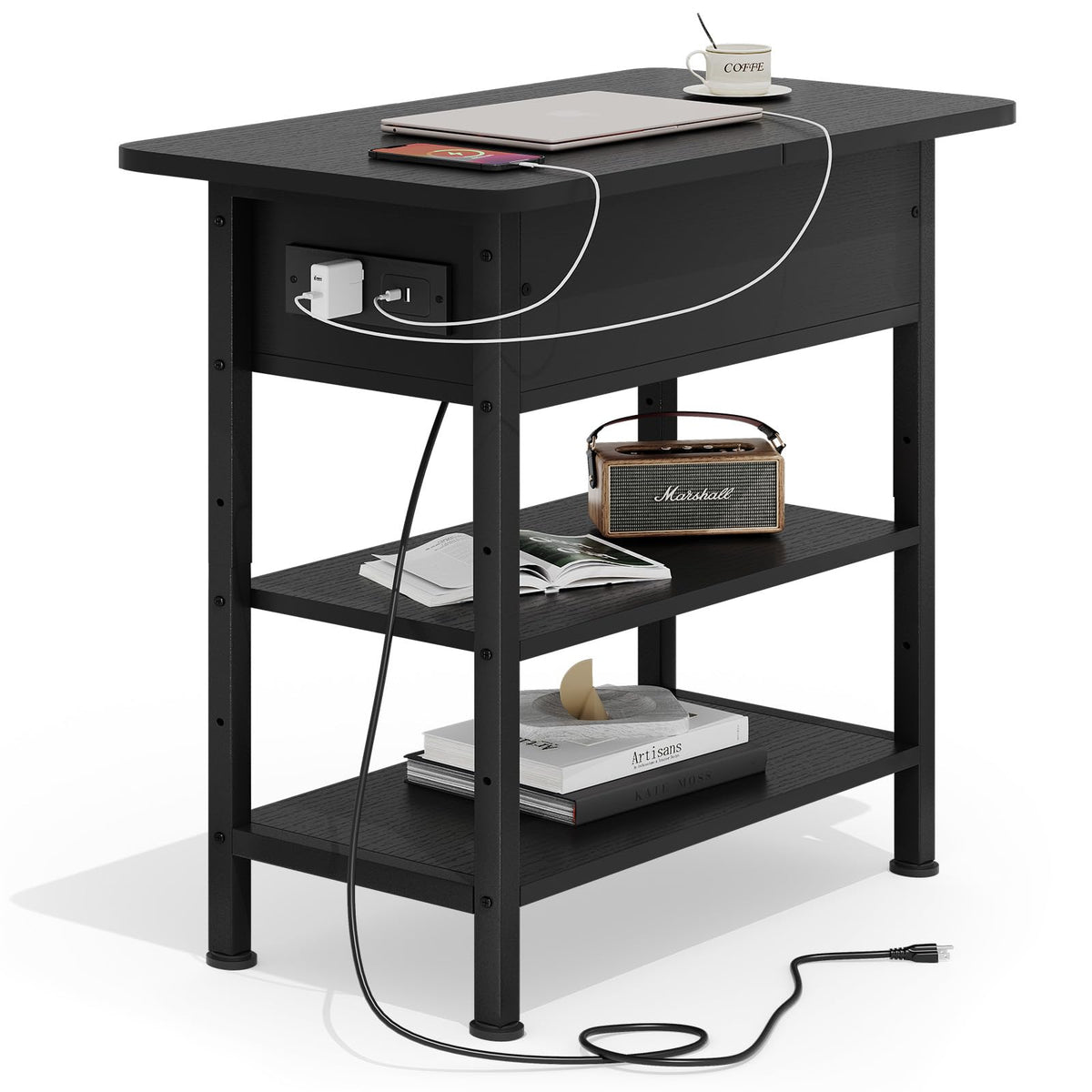 GRUSIGN end table with charging station keeps devices powered within reach