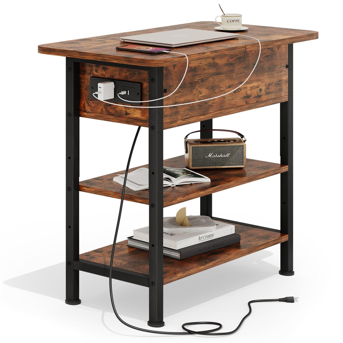 GRUSIGN end table with charging station showing USB ports for easy device charging.