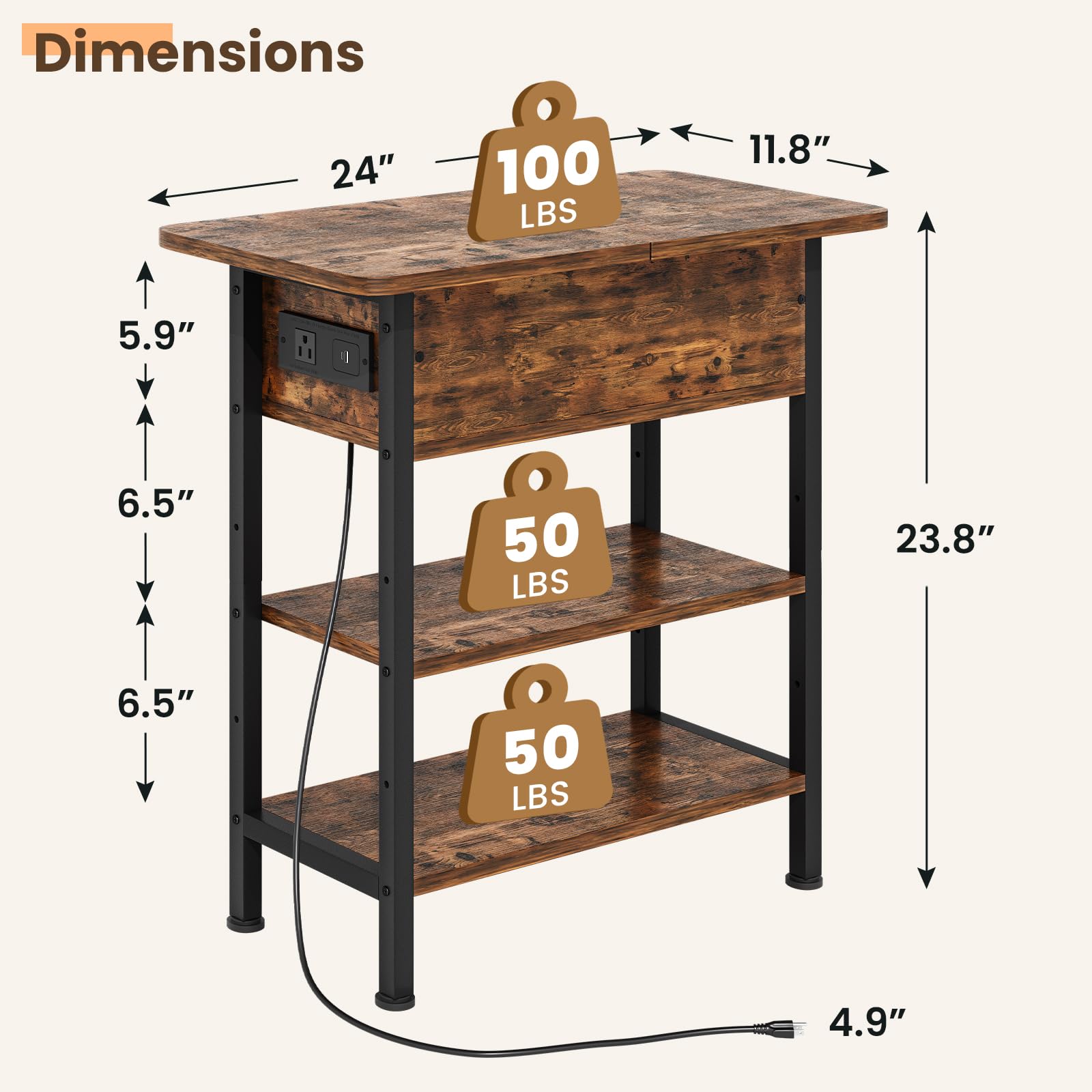 GRUSIGN end table with flip-top drawer enables hidden storage and tidy surfaces.