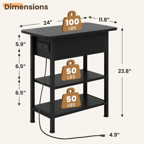GRUSIGN end table flip-top drawer for hidden storage