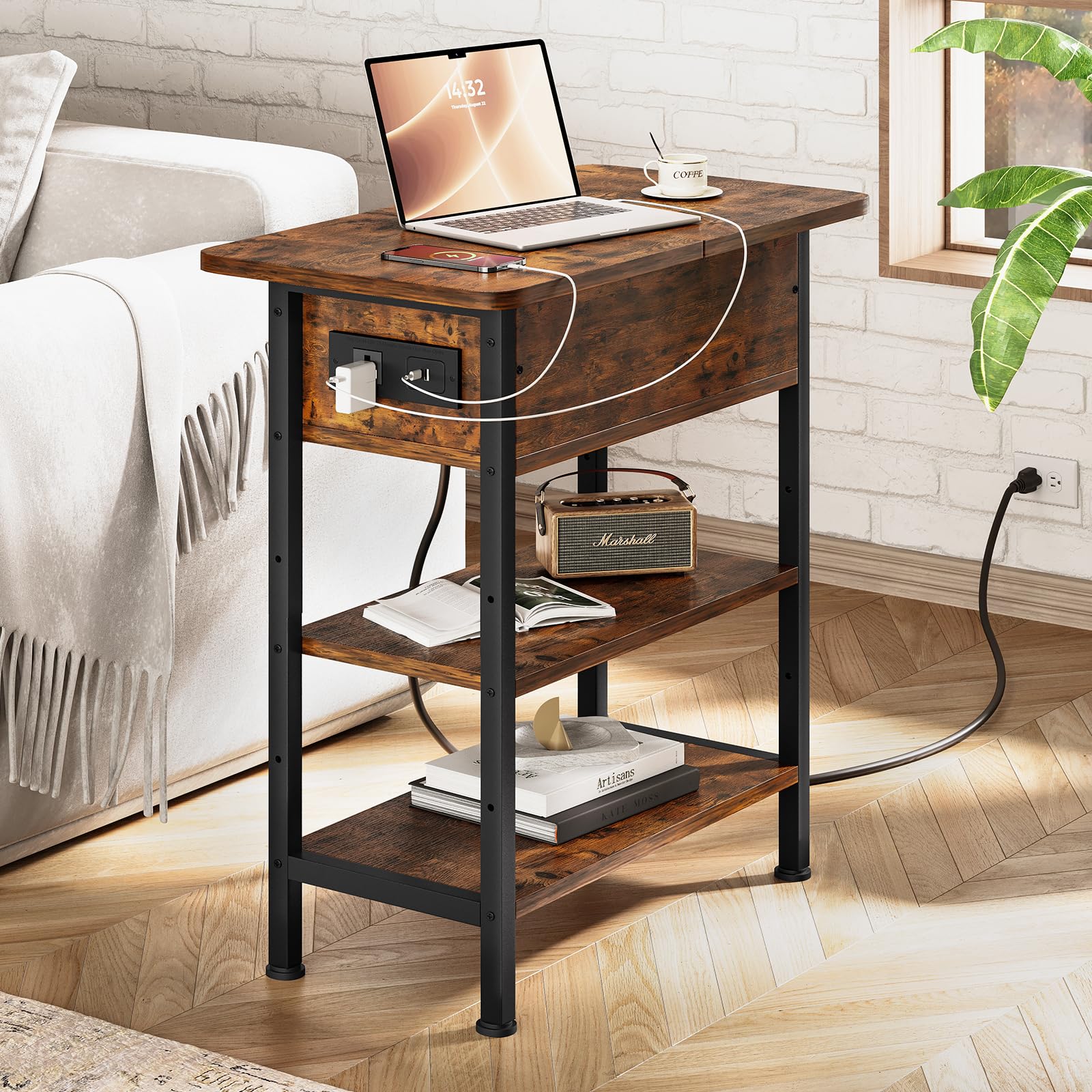 GRUSIGN end table two-tier shelves maximize small space organization and display.