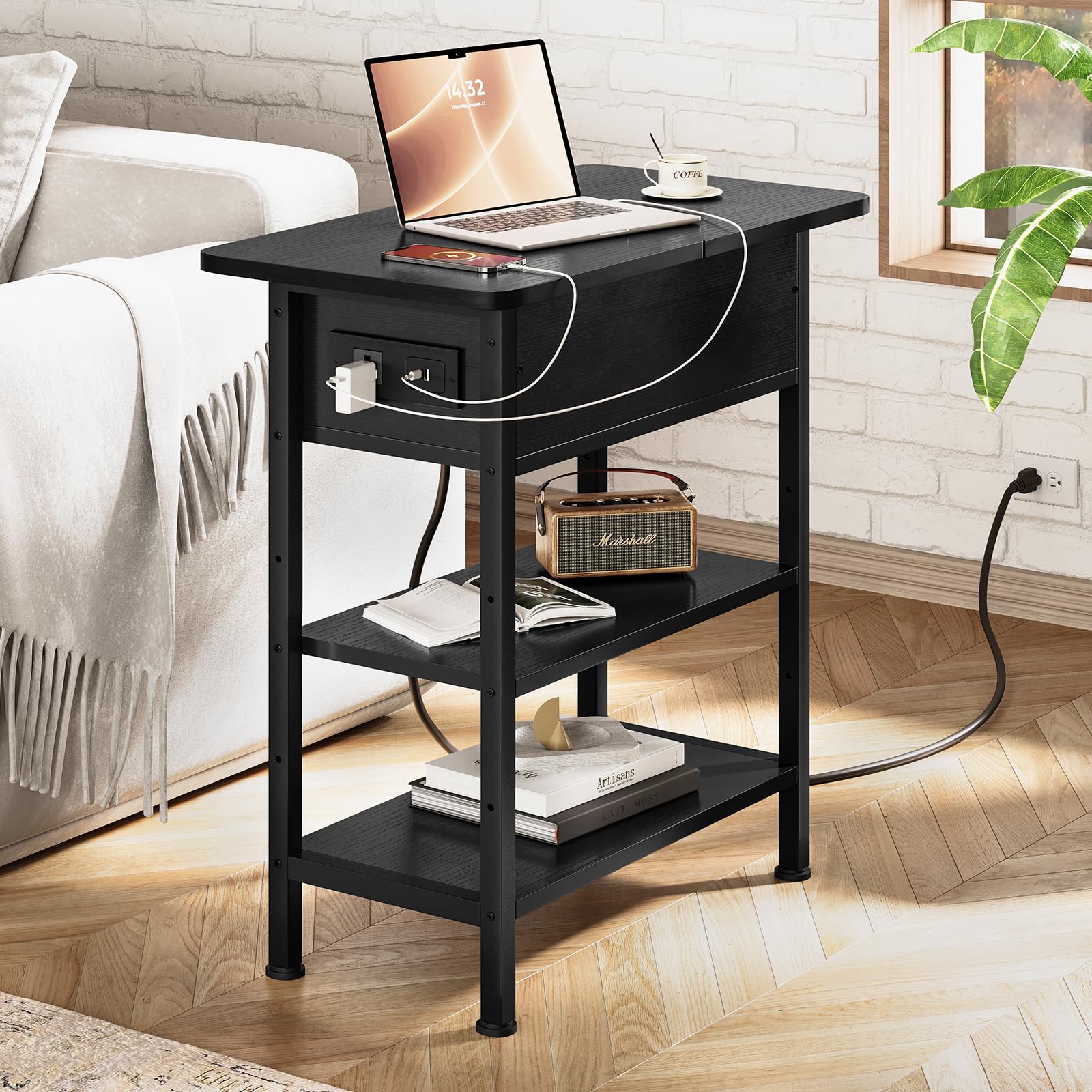 GRUSIGN end table with two-tier open shelves for display