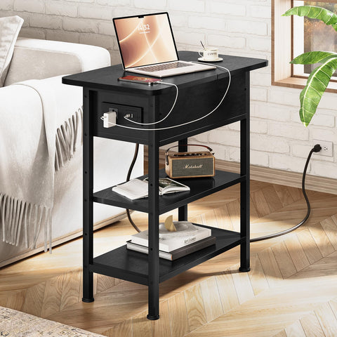 GRUSIGN end table with two-tier open shelves for display