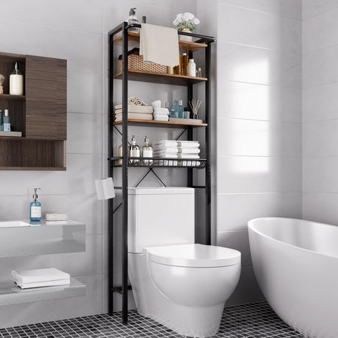 GRUSIGN over-the-toilet shelf four-tier brown finish for compact bathroom storage.