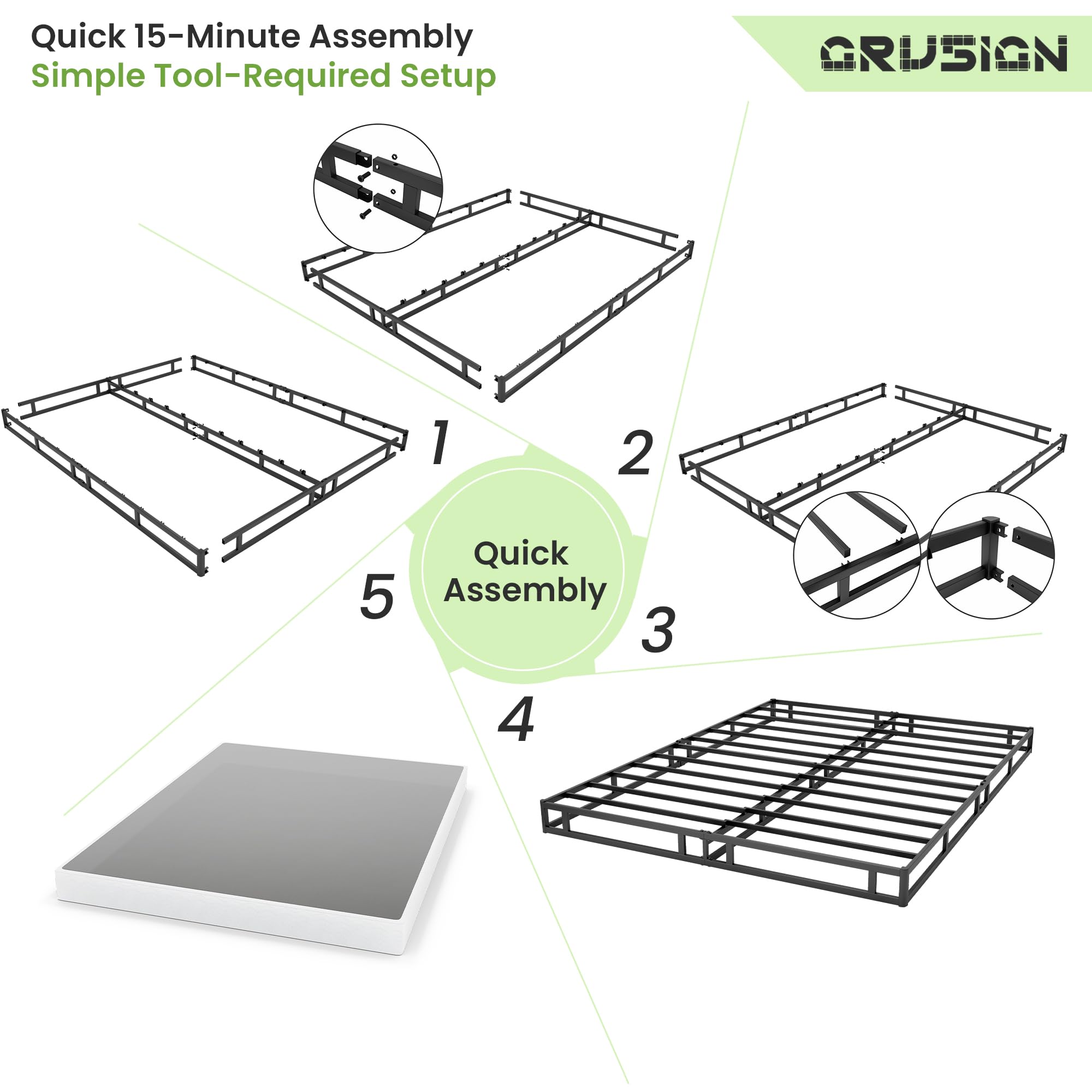 GRUSIGN queen bed box spring in a tidy bedroom setting