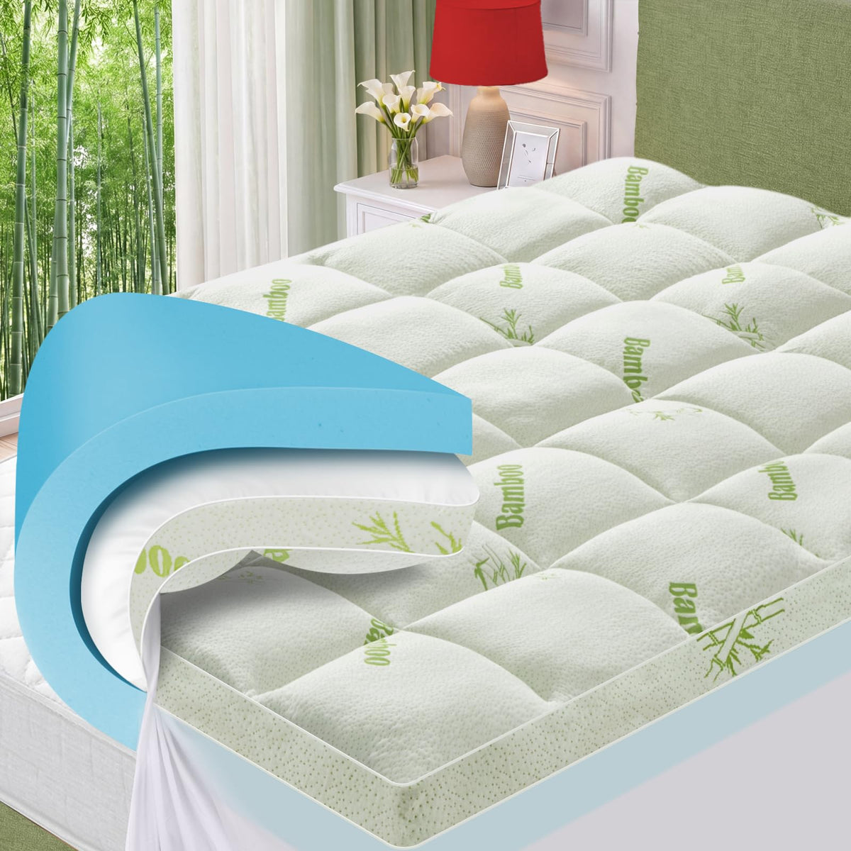 GRUSIGN Queen memory foam topper with 2-inch gel layer for added support