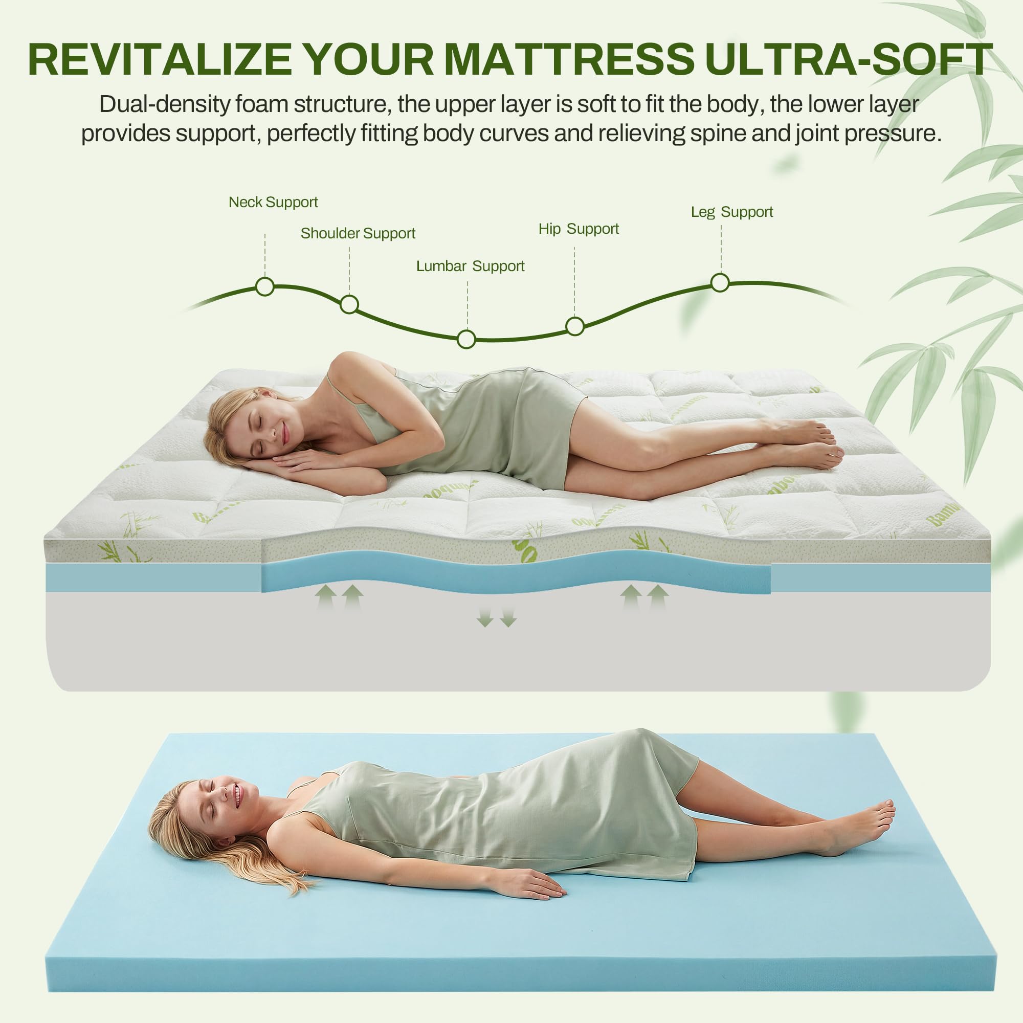 GRUSIGN Queen memory foam topper on a bed enhances room aesthetics and comfort