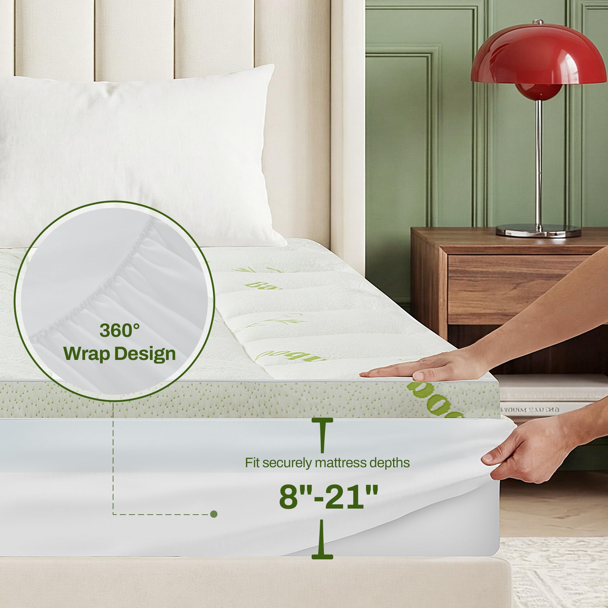 GRUSIGN Queen memory foam topper care with machine-washable pillow top cover