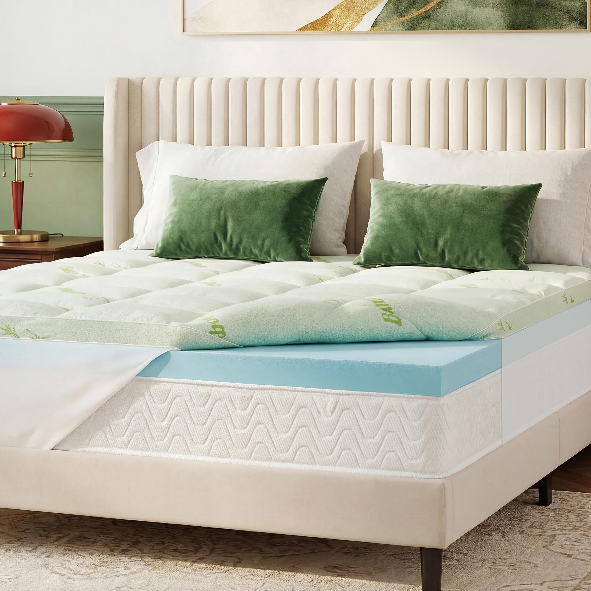 GRUSIGN Queen memory foam topper plush pillow top 2-inch layer for extra softness