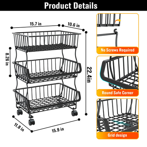 Gsiekare 3-tier pantry cart side view showing compact footprint for tight spaces.