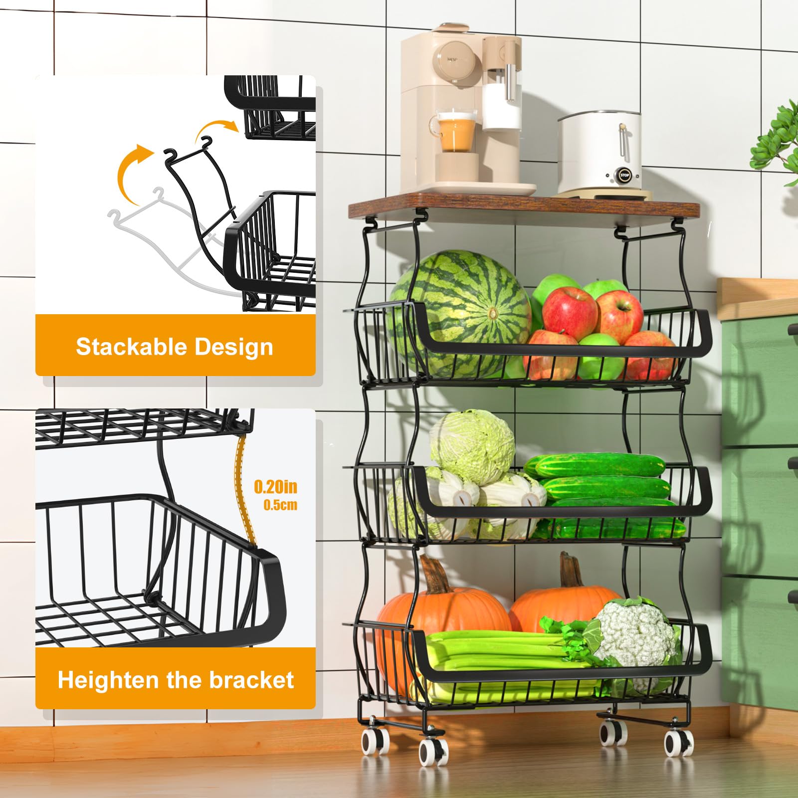 Gsiekare metal wire basket with anti-rust coating for durable kitchen storage.
