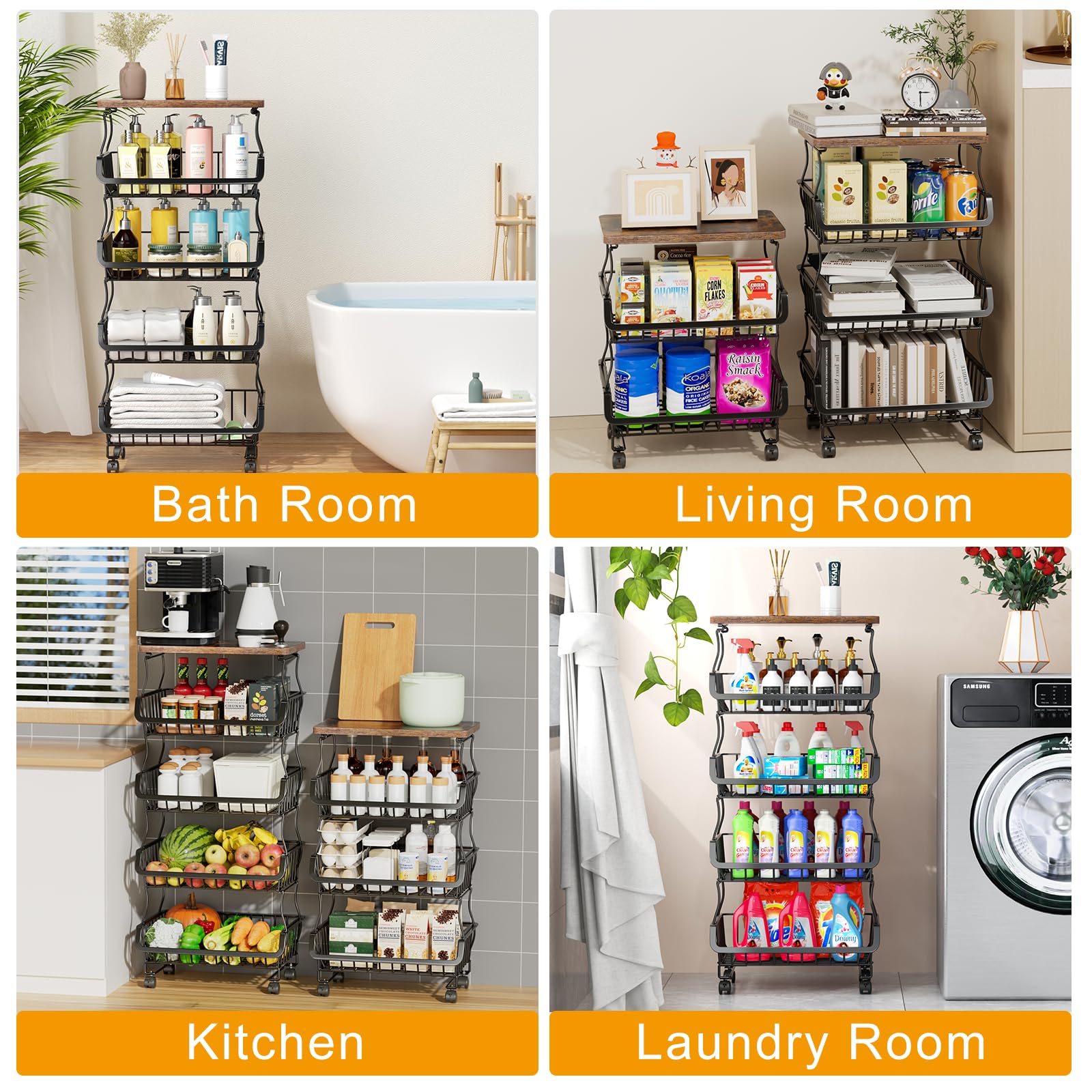 Gsiekare multipurpose storage cart fits fruits, vegetables, snacks, toys, and bath items.