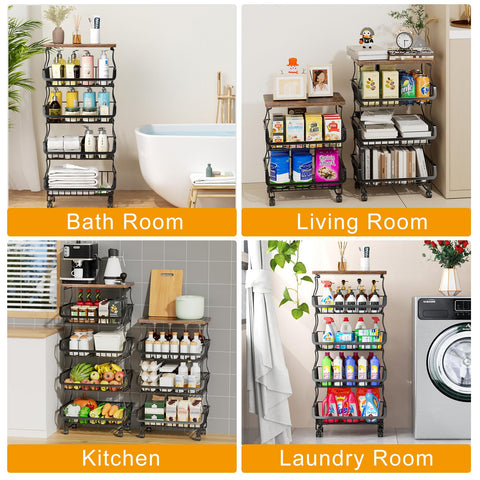 Gsiekare multipurpose storage cart fits fruits, vegetables, snacks, toys, and bath items.