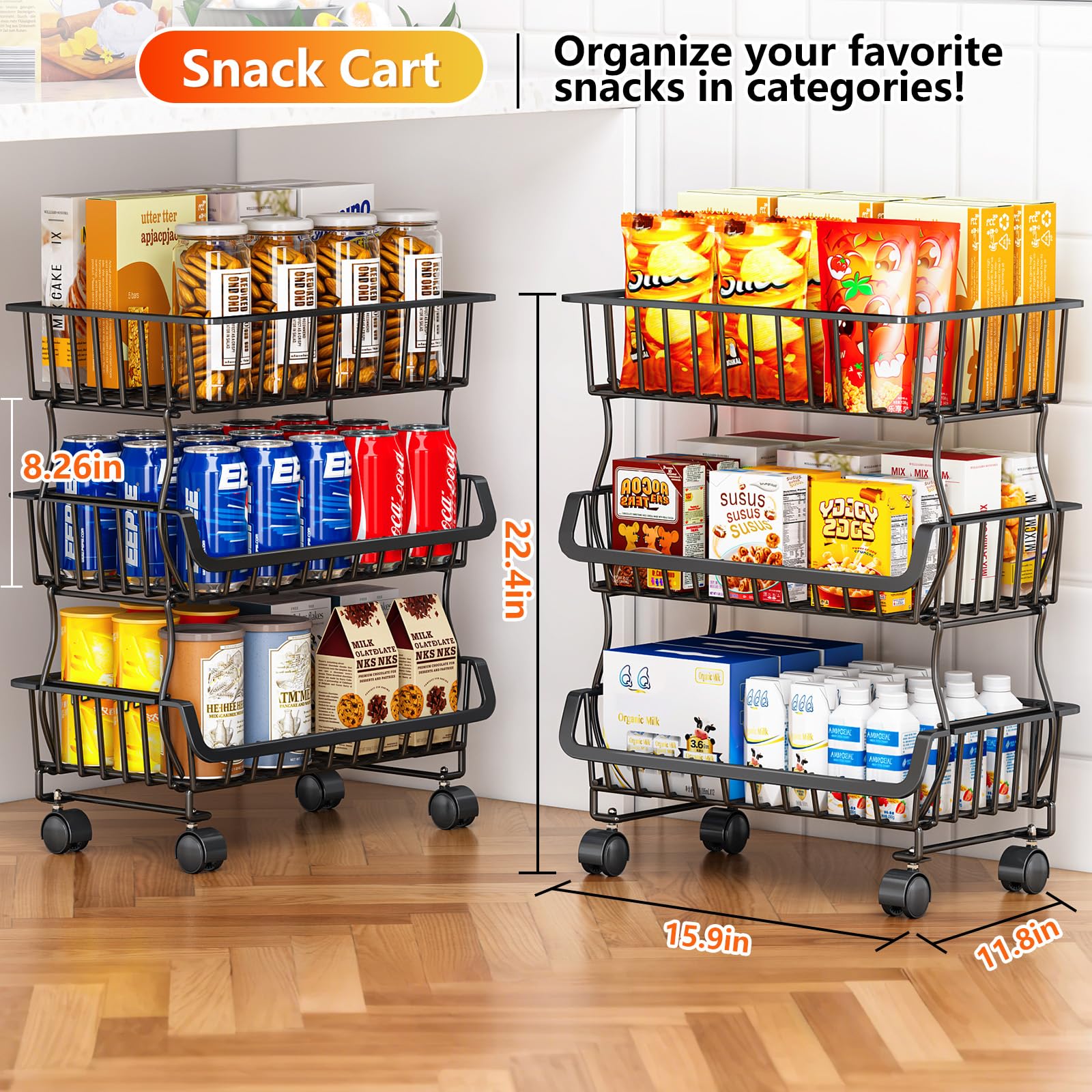 Gsiekare rolling pantry cart with wheels enables smooth, mobile kitchen storage.