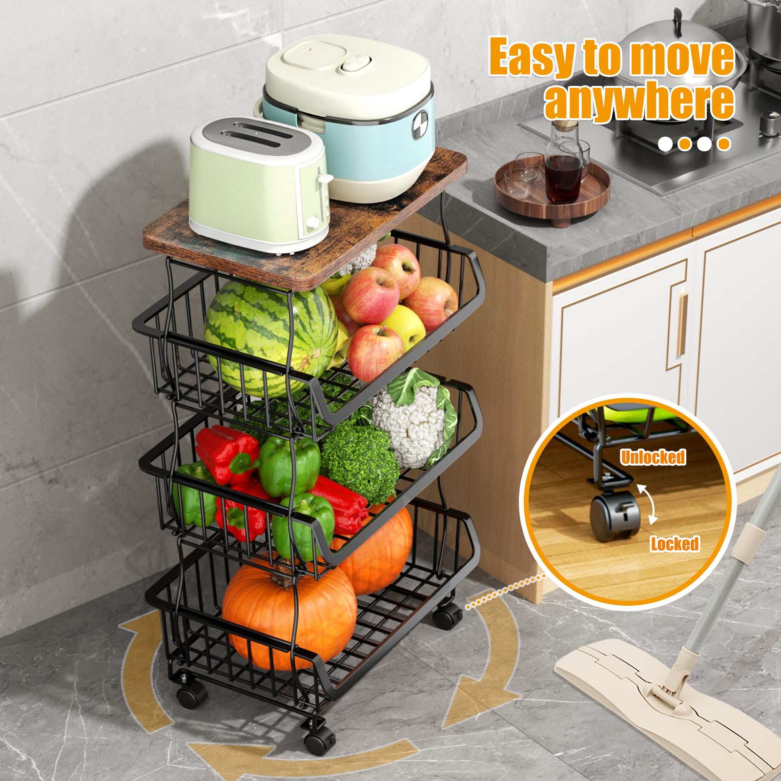 Gsiekare wood-top design helps cover items and protects against dust.