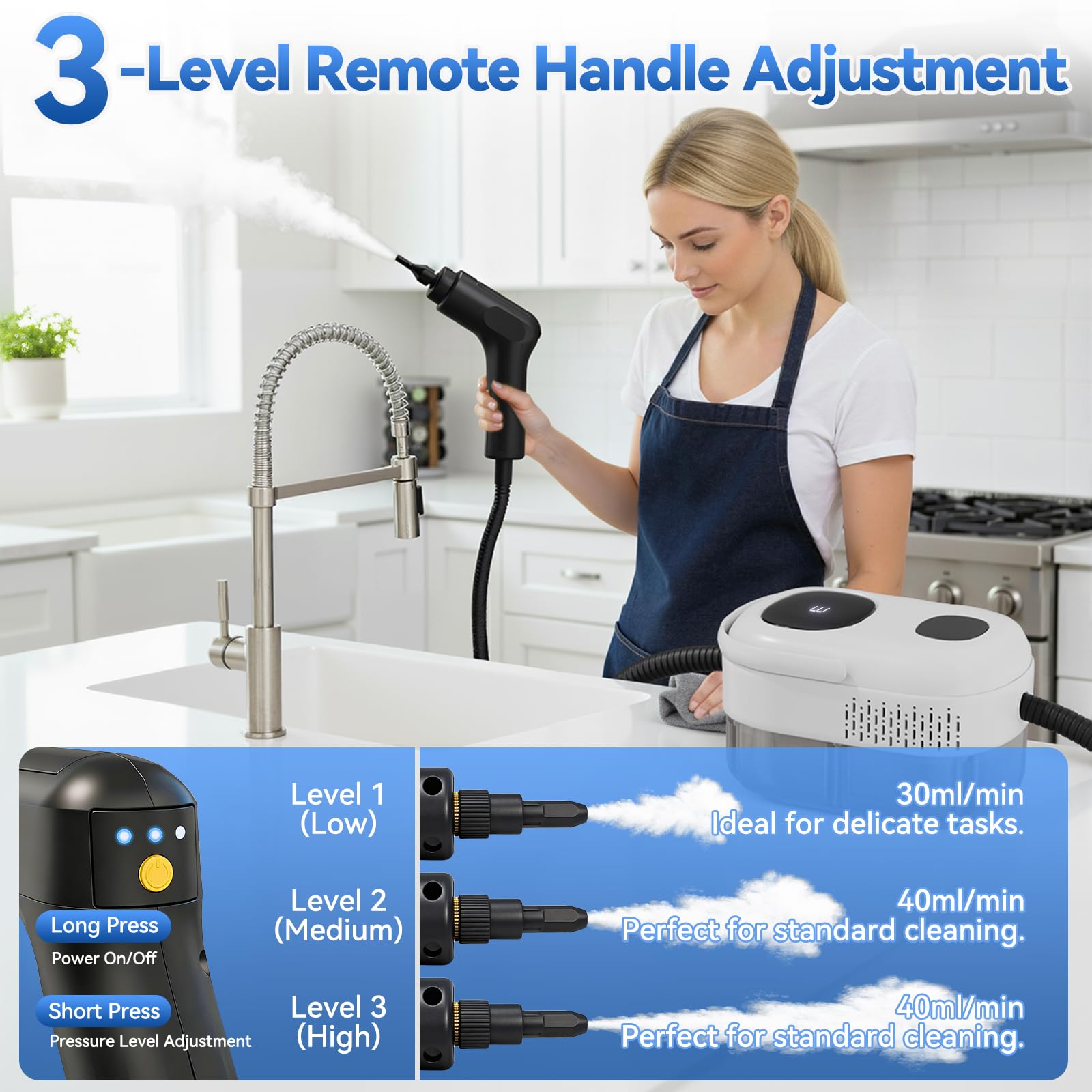 Gsskny steam cleaner side view highlighting portable reach across rooms