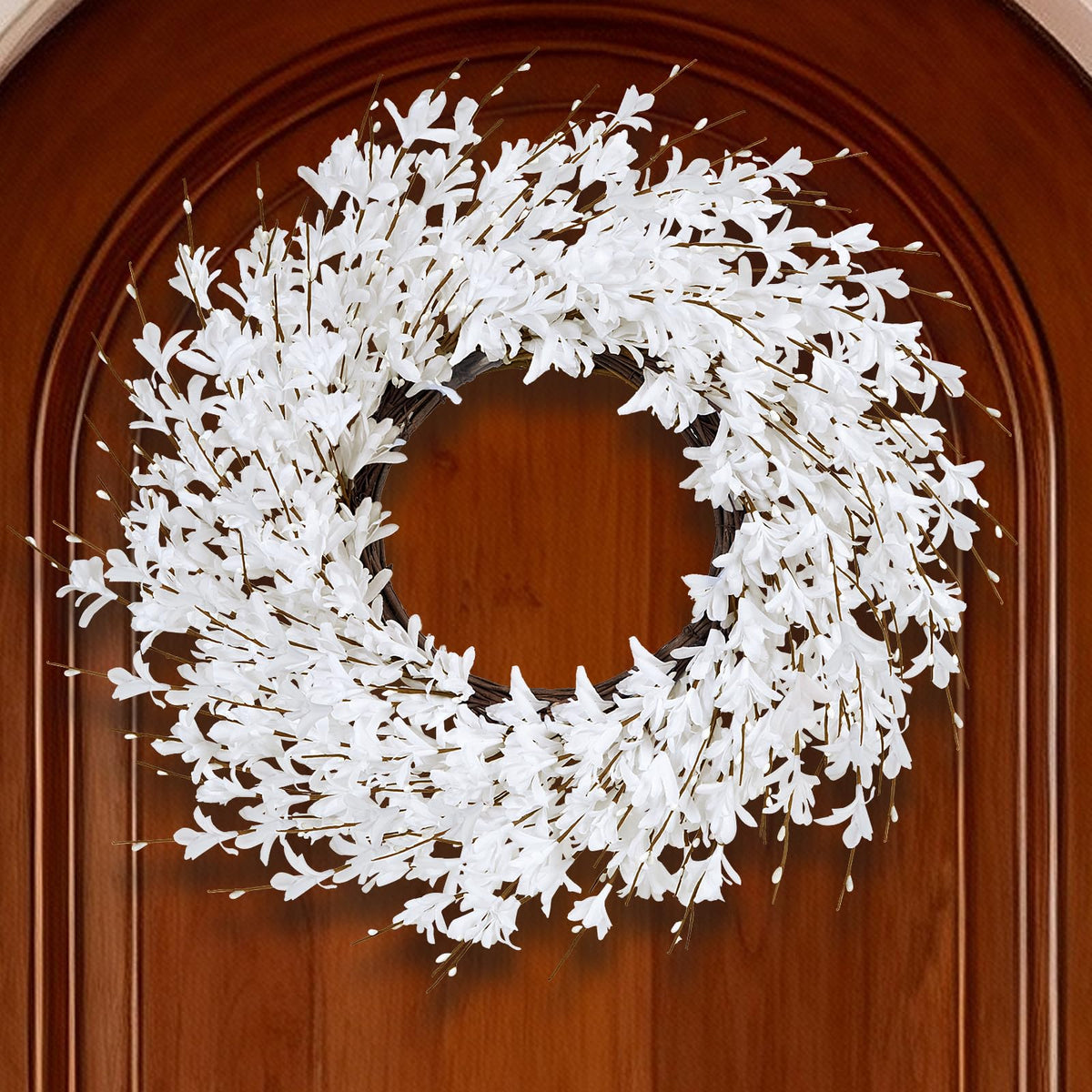 GTIDEA 24-inch spring wreath on a front door adds welcoming seasonal charm