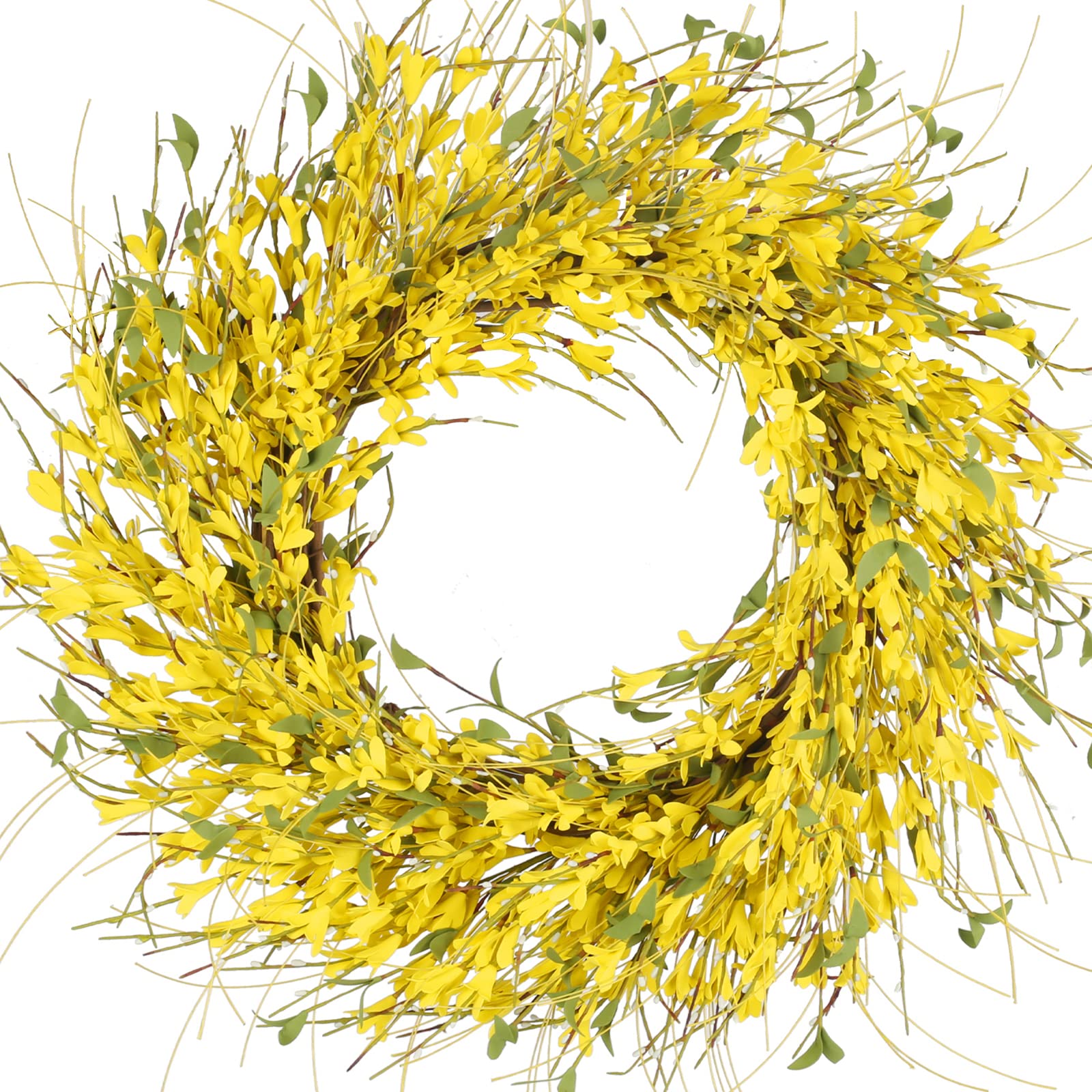 GTIDEA 24in spring wreath on grapevine with forsythia enhances front door curb appeal.