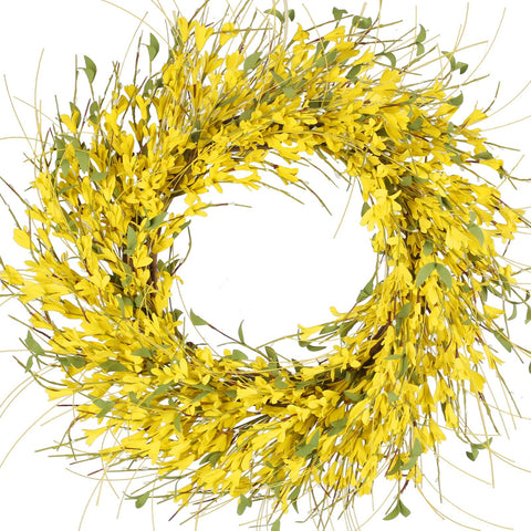 GTIDEA 24in spring wreath on grapevine with forsythia enhances front door curb appeal.