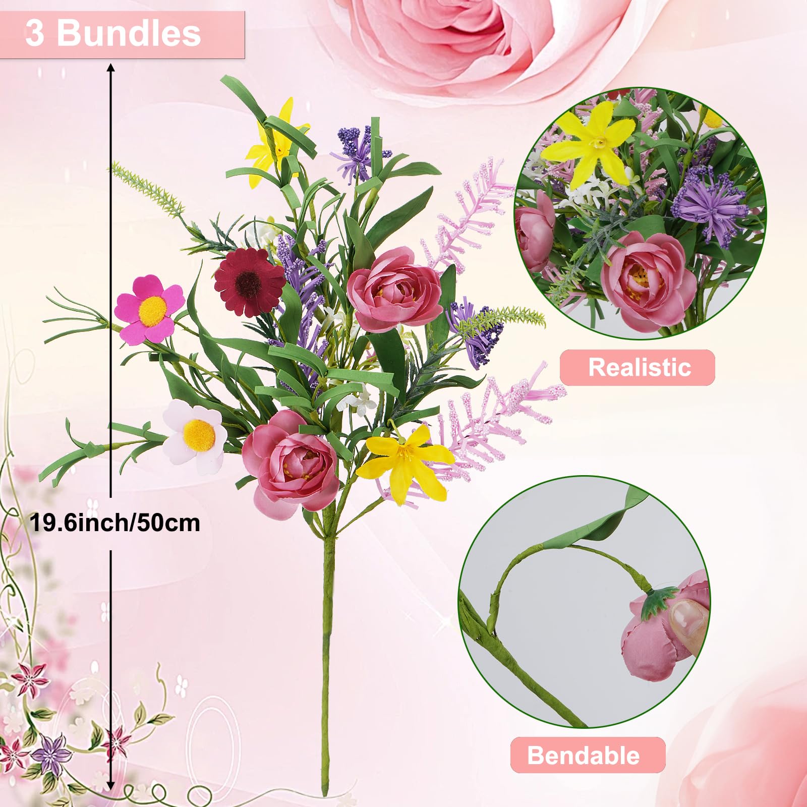 GTIDEA silk arrangement with bendable stems for versatile styling.