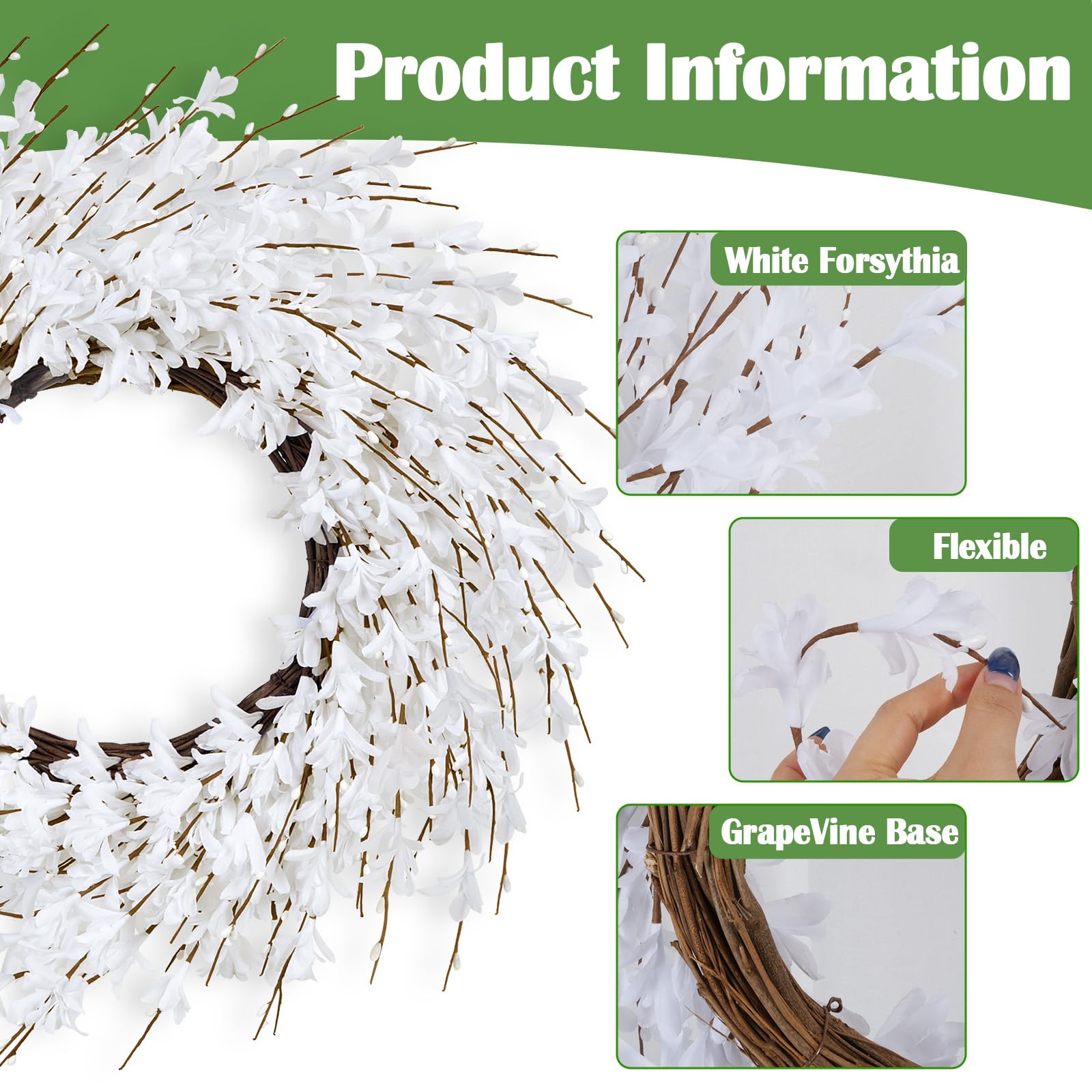 GTIDEA white forsythia wreath on grapevine for a natural outdoor look
