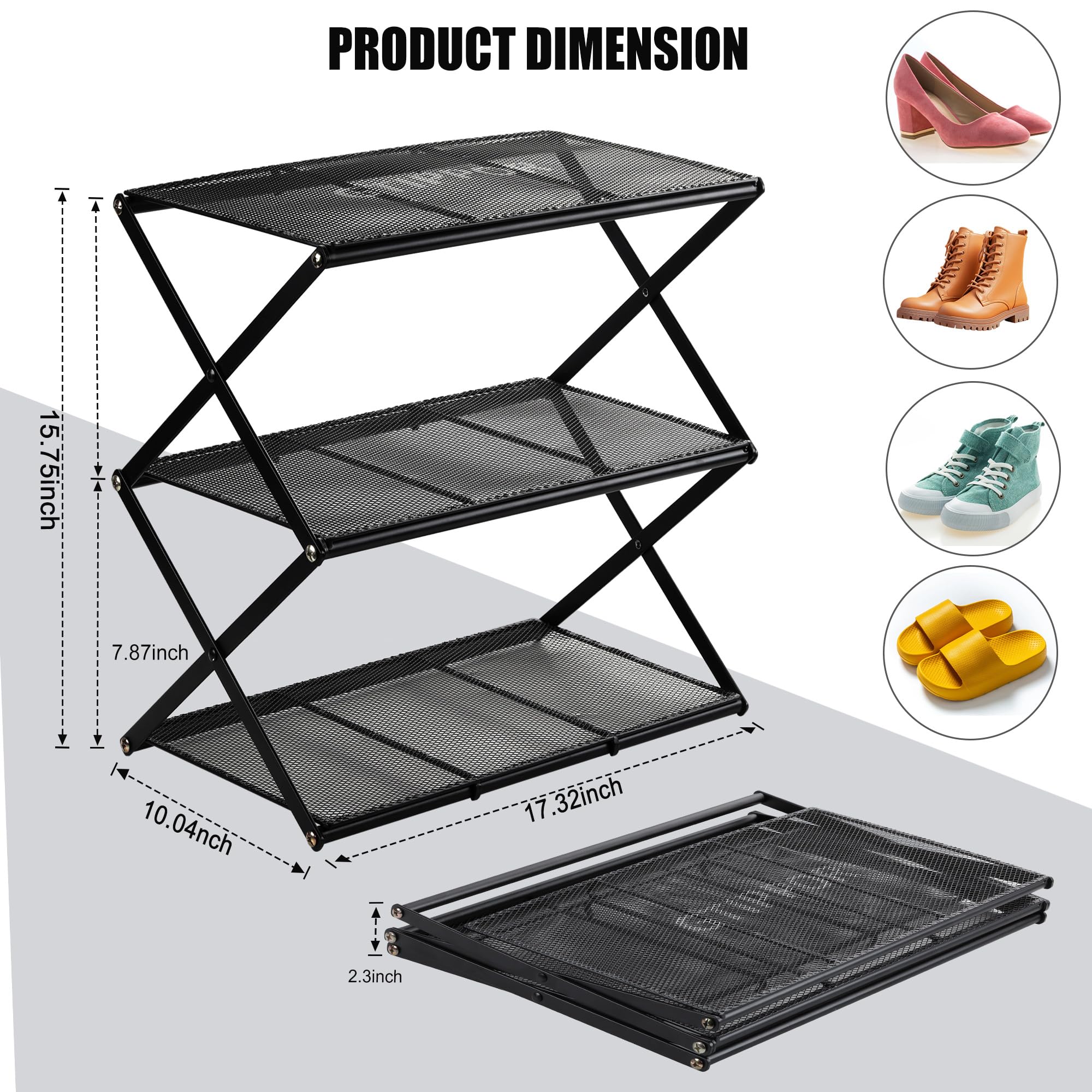 GTIPPOR black metal shoe rack side view showing sturdy construction for durable storage