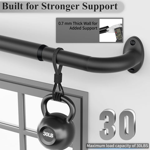 GTJ 1-inch heavy-duty rod supports curtains without sagging.