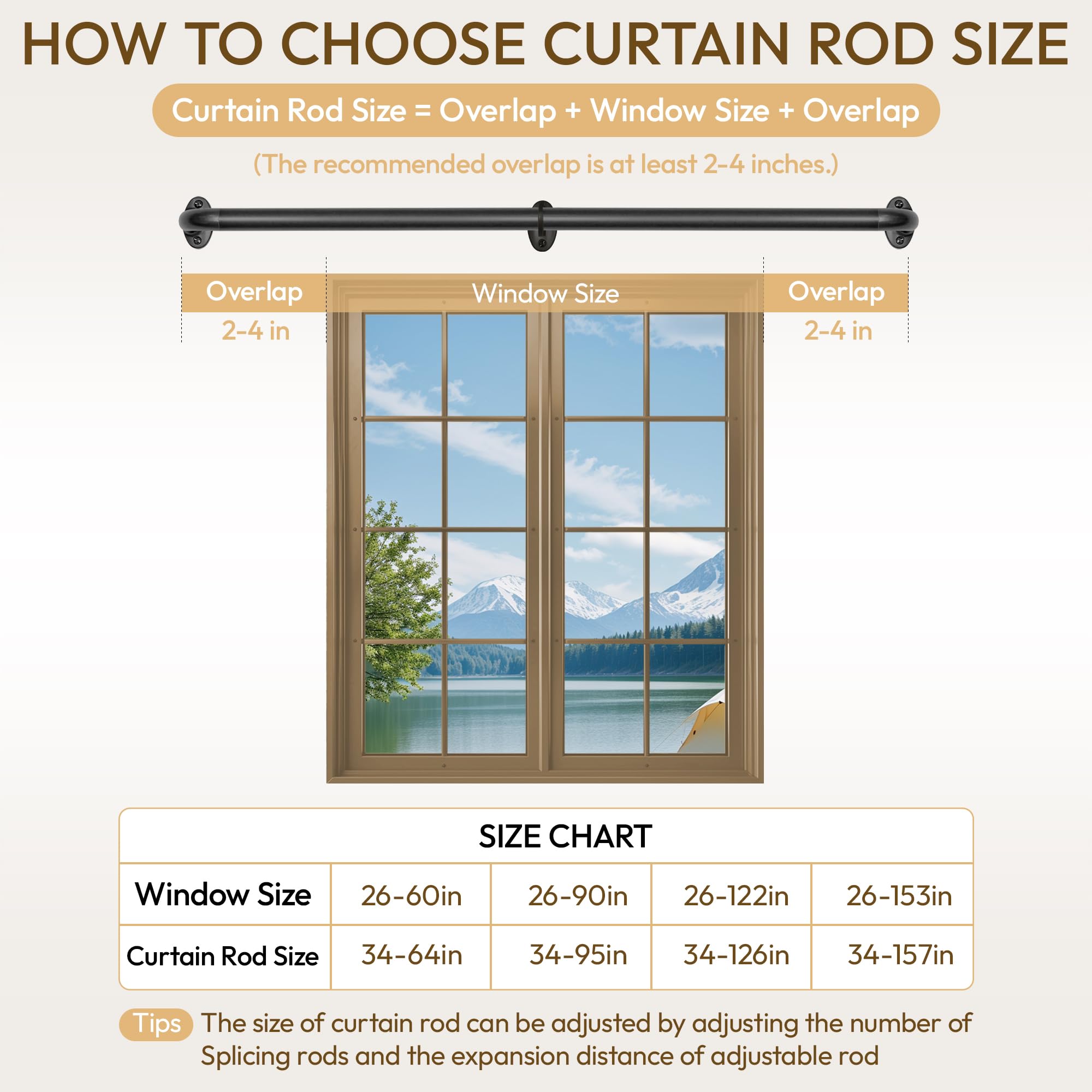 GTJ adjustable length from 34 to 95 inches for many windows.