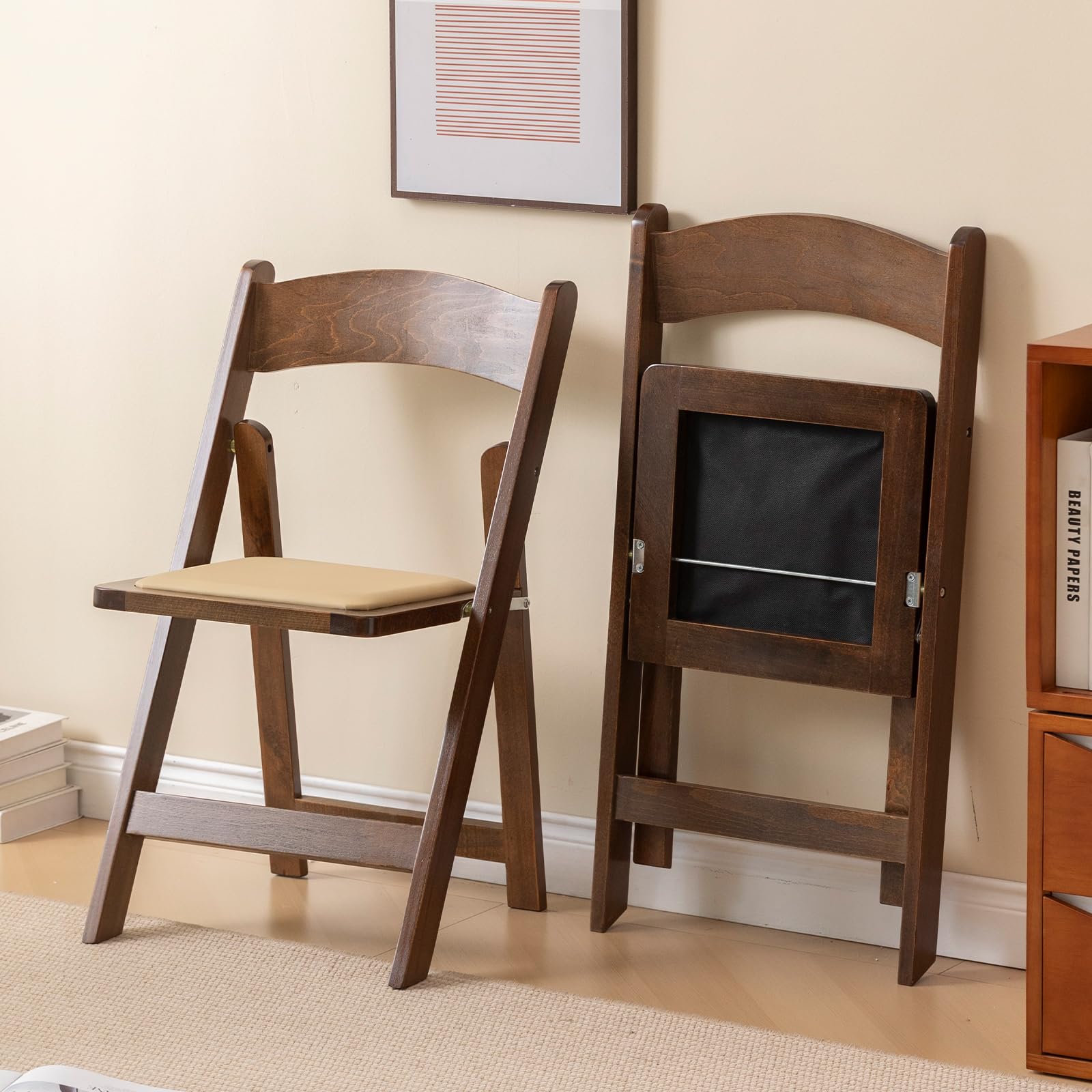 GTNSAFP wooden folding chair with soft cushion, front view for comfortable event seating.