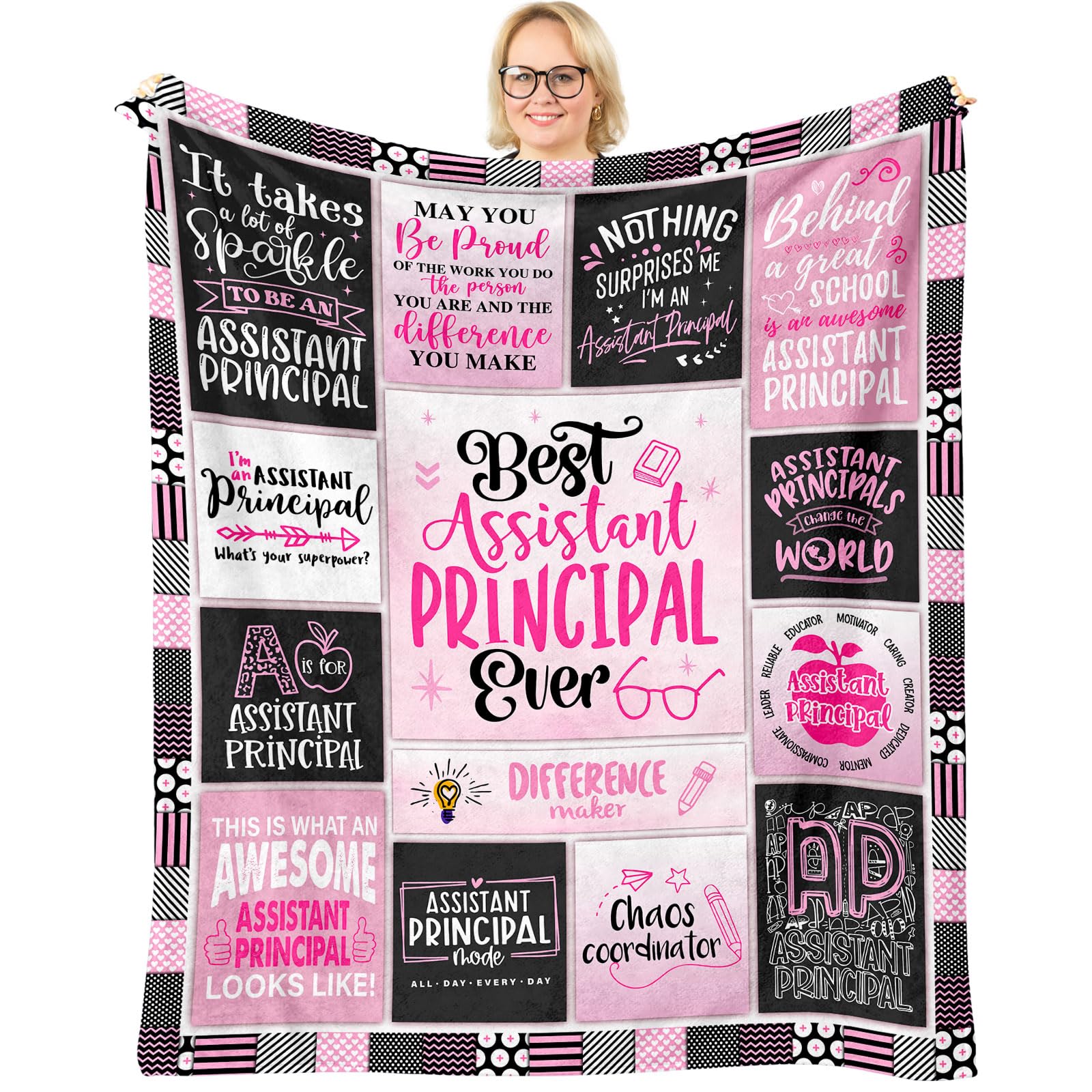 Gtouaz Assistant Principal blanket design highlights bold black and pink pattern for office decor
